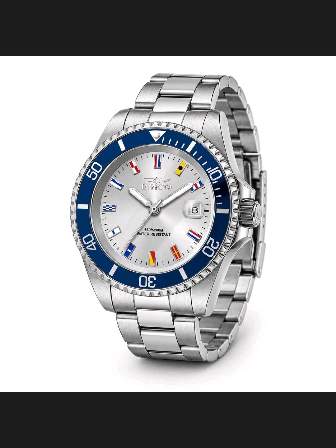 Invicta Stainless Steel Diver Watch With Blue Bezel 40mm